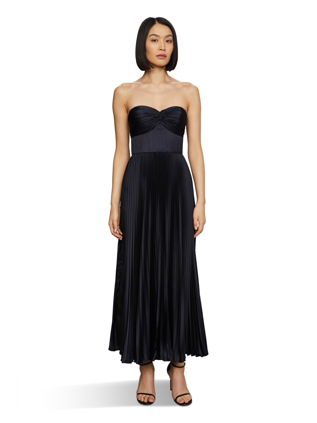 Amur Navy Strapless Pleated Midi Dress 14